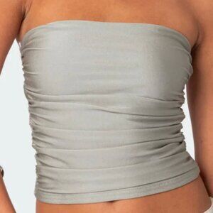 Shiny Green Ruched Tube Top - Size Small - NEW WITH TAGS - Edikted